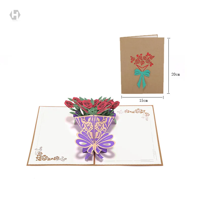 3D Pop Up изготовленные на заказ поздравительные карты с конвертом цветок Почтовые