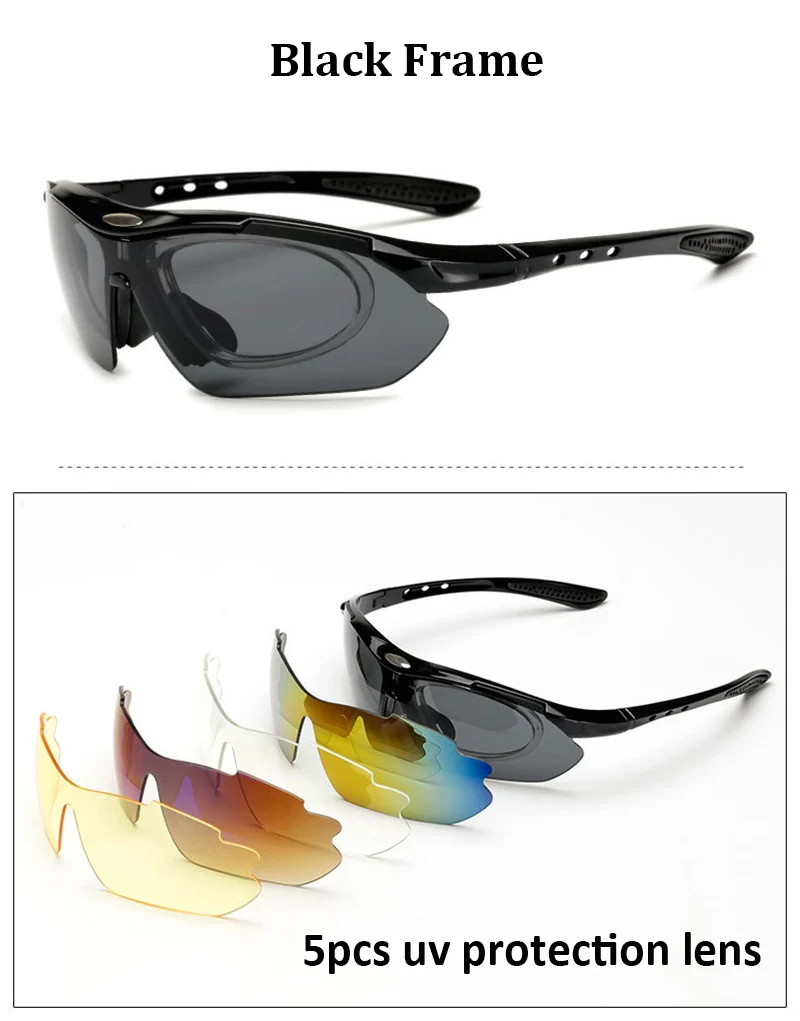 black frame Очки, солнцезащитные очки, уличные спортивные очки, солнцезащитные очки, очки, 5 линз для мужчин, оптическая оправа для близорукости, дальнозоркости - Цвет линз: black frame