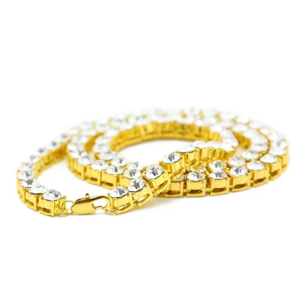 Золотой серебряный цвет Мужская 1 ряд Iced Out теннис кристалл стразы цепочка для