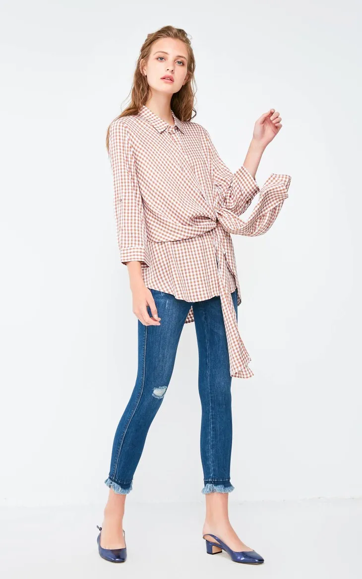 Vero Moda Новая женская клетчатая кружевная двухсторонняя блузка с 3/4 рукавами | 318331503