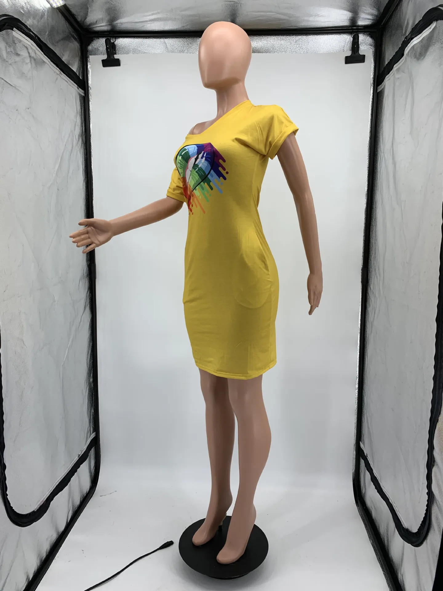 HAOYUAN радуга губы печати Сексуальная футболка платье для женщин Vestidos с карманами короткий рукав более размер d Повседневная Свободная плюс размер платья