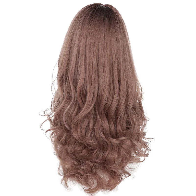 Yiyaobess 28inch Long Wavy Hair Synthetic Wig With Bangs Linen Brown Rattan Silver Grey Woman Wigs For Party High Temperature