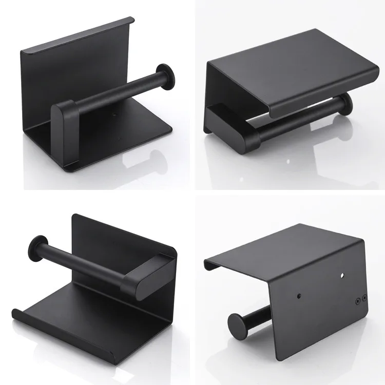Stainless Steel Black Kitchen Paper Towel Holder with Phone Shelf Roll Holder Wall Hanging Bathroom Accessories Free Shipping
