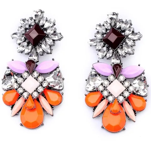 Модные большие неоновые серьги подвески с оранжевым кристаллом из смолы