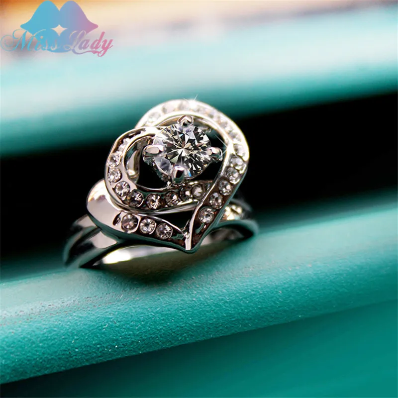 Miss Lady серебряный цвет кристалл дизайн свадьба двойное сердце пара для вечеринки
