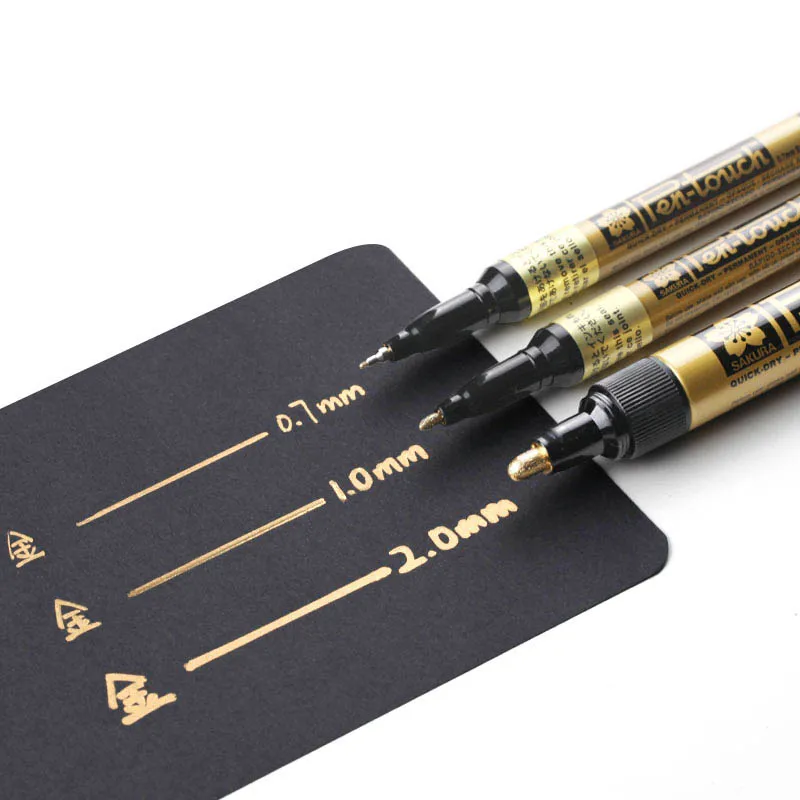 Sakura Pen-Touch Перманентная Краска Маркер Золотой Серебряный Белый блистер карты металлические ручки 1 мм тонкая 2 мм средняя 0,7 мм Экстра тонкая E EF