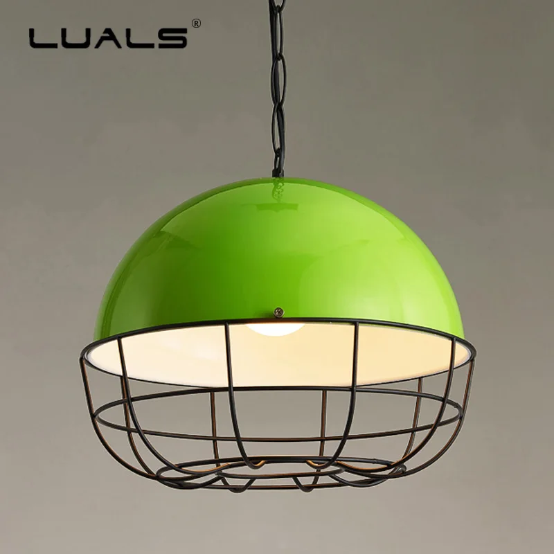 Beste Vintage Opknoping Lamp E27 Ijzer Lampen Bar Art Suspension Armatuur Indoor LED Hanglampen Groen Ijzer Lampenkap Hanglamp
