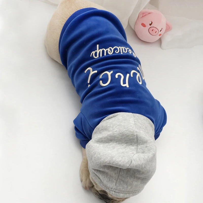 Blue Pet Clothes Осень-зима, одежда для собак, для маленьких собак, французский бульдог, толстые толстовки, чихуахуа, теплое пальто, костюм для мопса, S-4XL - Цвет: Blue Pet Clothes