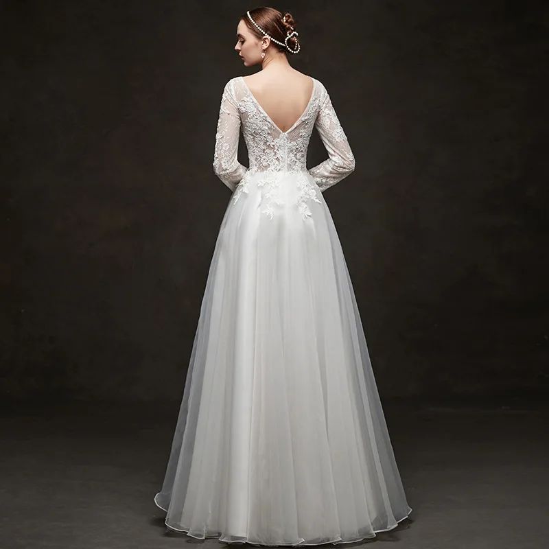 Элегантное ТРАПЕЦИЕВИДНОЕ свадебное платье с длинным рукавом 2020 кружевные