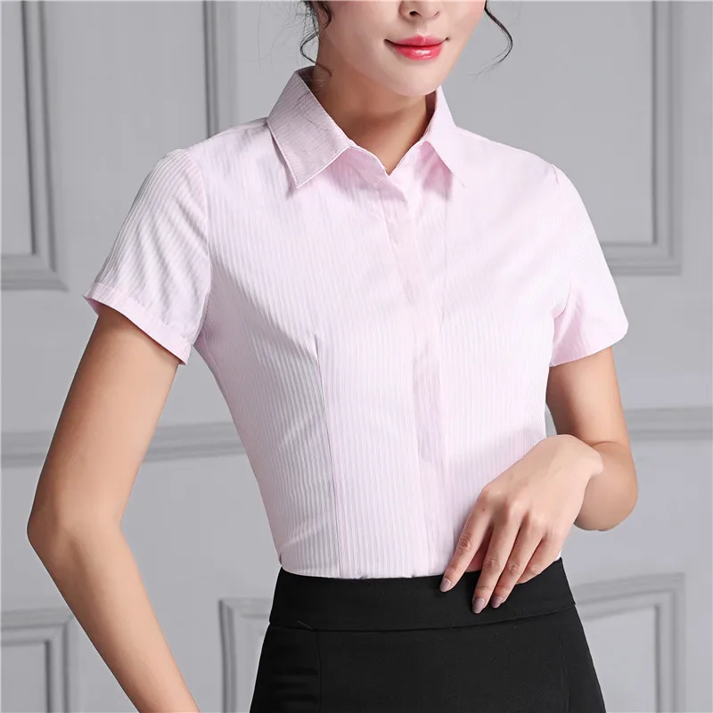 OL элегантная полосатая рубашка женская с коротким рукавом деловая темными