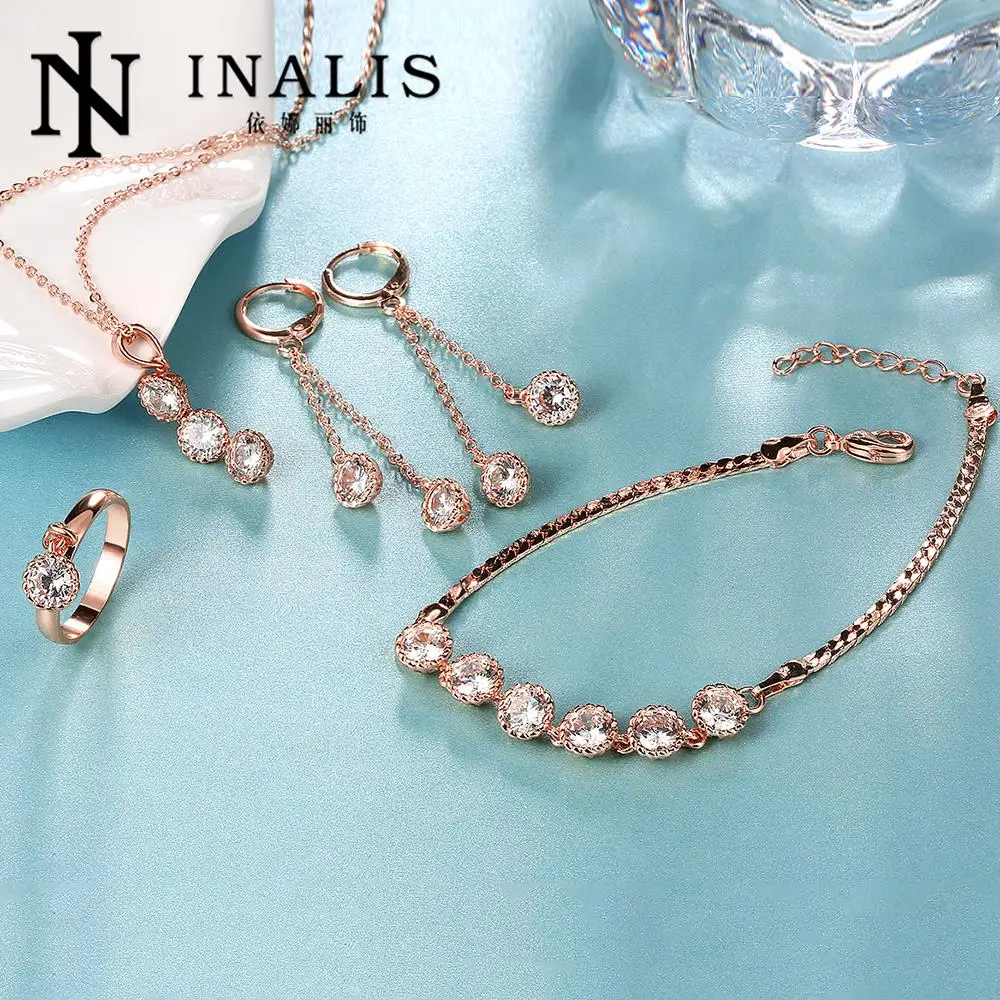 Мода Марка Свадебные Украшения Устанавливает 18 К Золото Циркон Колье Parure