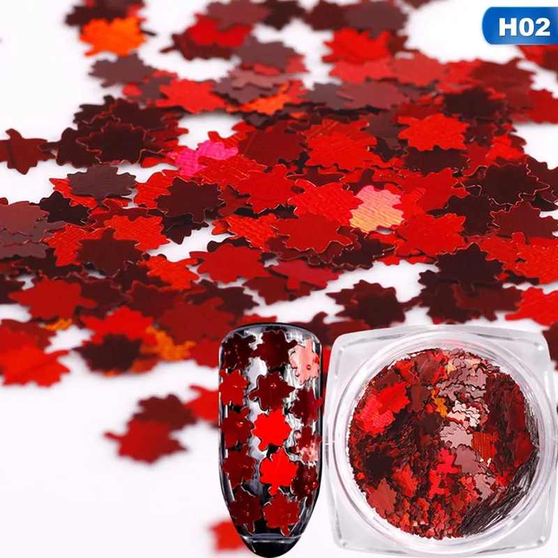 1 коробка DIY цветные кленовые листья блестки лазерные ногти художественные блестки тонкие блестки хлопья наклейки рождественские украшения для маникюра