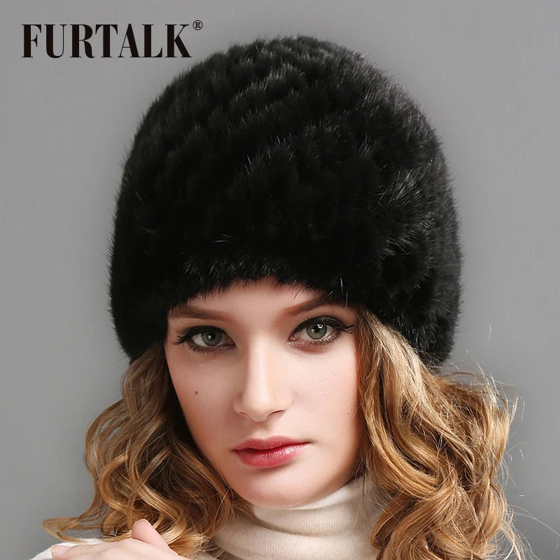 Женская меховая шапка FURTALK мягкая бини из натурального меха норки вязаная в