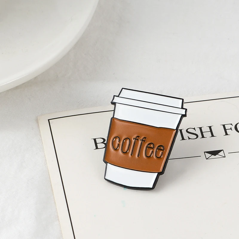 

Brown Coffee Cup Brooch Enamel Pins Badge Cartoon Travel Mug Pins Buckle Lapel Pins Brooches for Coffee lovers men women