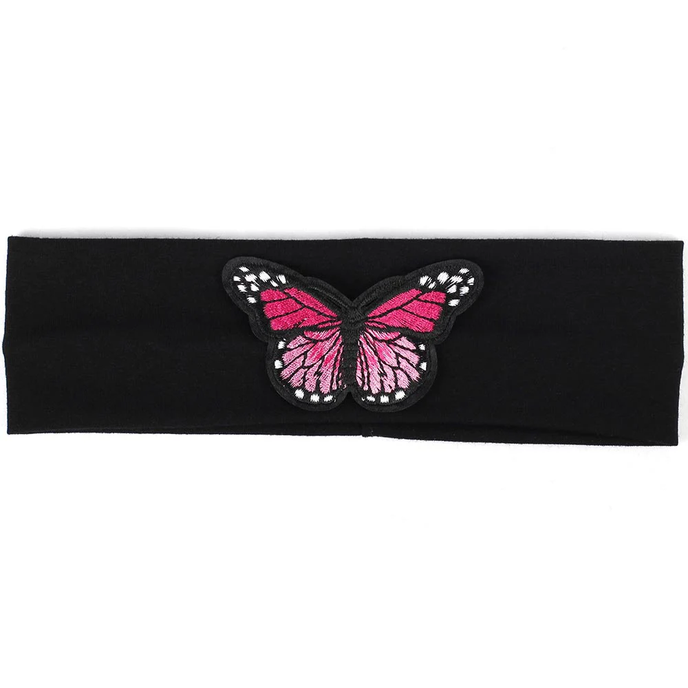 Pink Black Geebro/модные однотонные эластичные повязки на голову для девочек, хлопковая эластичная повязка на голову с бабочкой для девочек, детские аксессуары для волос - Цвет: Pink Black