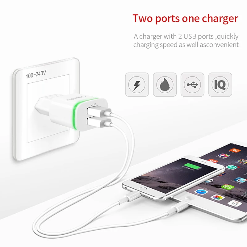CinkeyPro 2 Ports USB Charger for XiaoMi iPhone 7 8 Samsung LED Light 5V/2.1A Fast Charging Mobile Phone Universal Wall Adapter|usb charger|charger