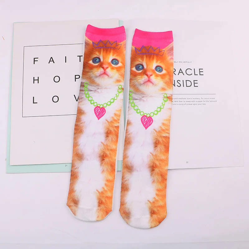 Многоцветный Новинка, милые женские гольфы с 3D принтом, socken damen, модные женские забавные женские носки с котом, 30 см, художественные носки, забавные носки - Цвет: Многоцветный