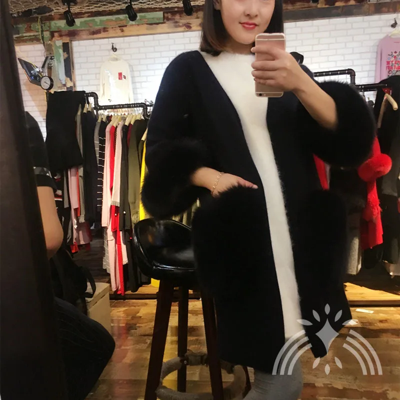 Новый женский вязаный норковый кашемировый свитер с большим карманом из меха