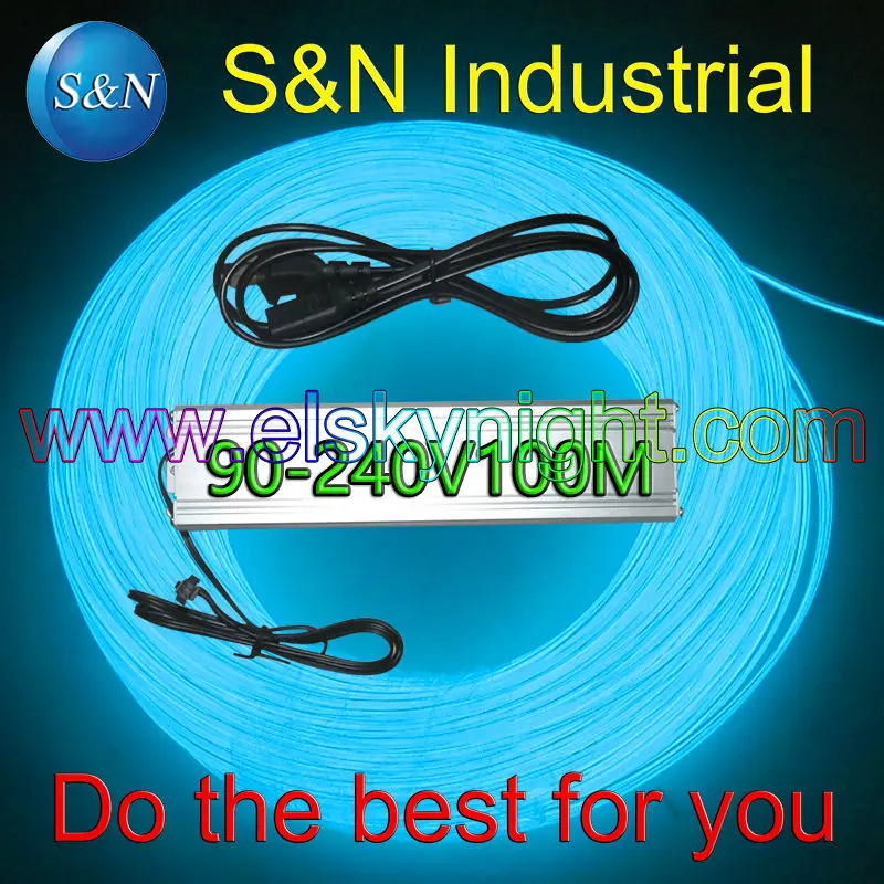 Ice blue100M Flexible Wire Rope Tube Neon Light with 100-240VACinverter for holiday,party,festival and house decoration free EMS