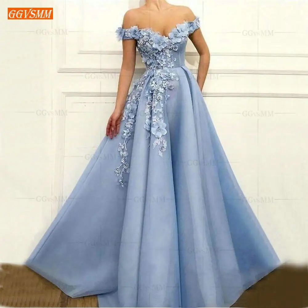 Синее длинное платье для выпускного вечера с открытыми плечами vestidos de gala Тюлевое