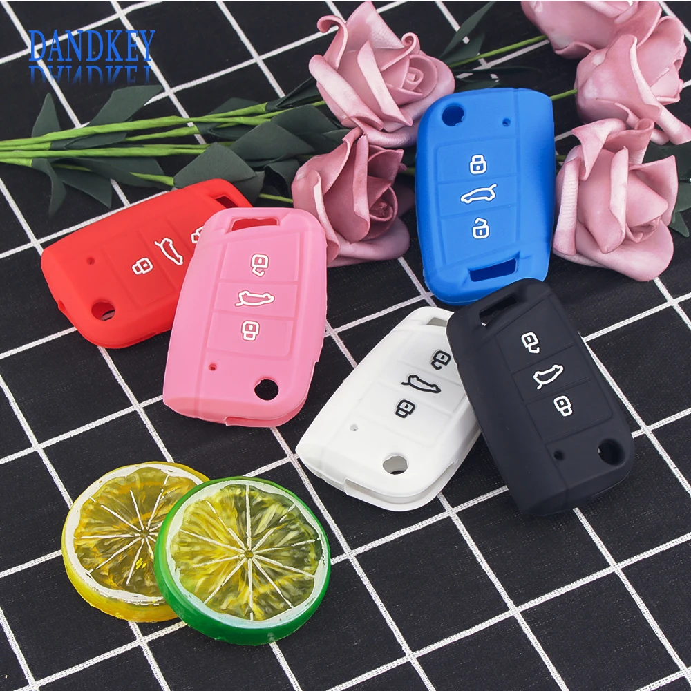Силиконовый чехол для ключей Dandkey Volkswagen VW Golf MK7 Tiguan Skoda Octavia Seat Leon Ibiza Key 2015 2016