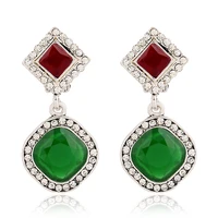 vintage boho deangle earrings geometric sliver earrings for women accessories red green color stone earrings fashion jewelry
