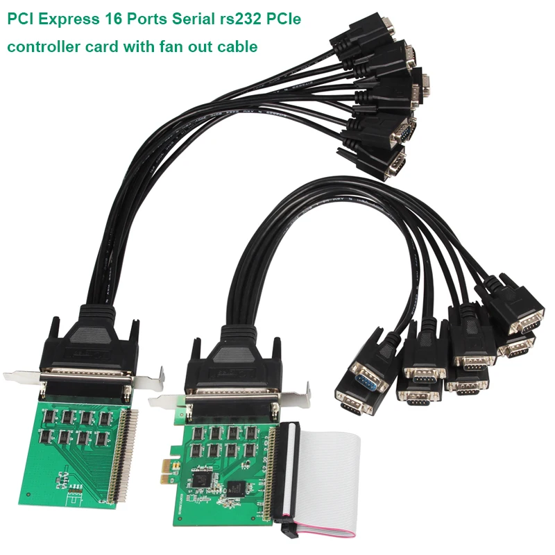 PCI Express на 16 портов серийная плата rs232 контроллера PCIe с кабелем выхода вентилятора