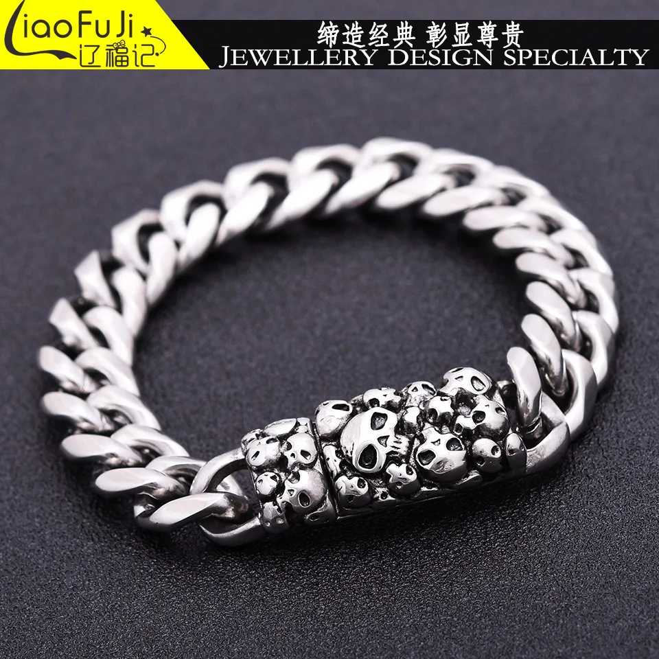 Модные женские мужские браслеты из нержавеющей стали Череп цепочка на магните