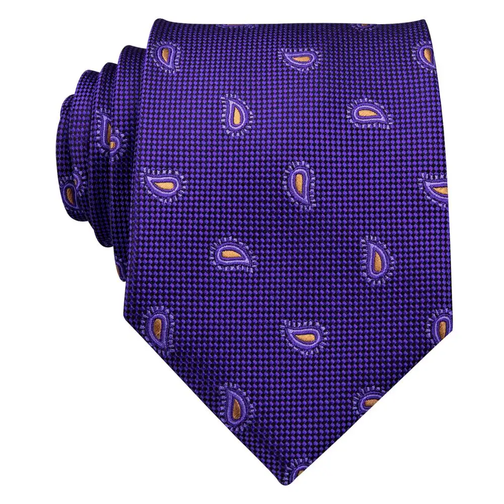 

LS-5044 Mens Ties 100% Silk Jacquard Woven Purple Paisley Silk Ties For Men Wedding Business Hankerchief Cufflinks Neck Tie Set