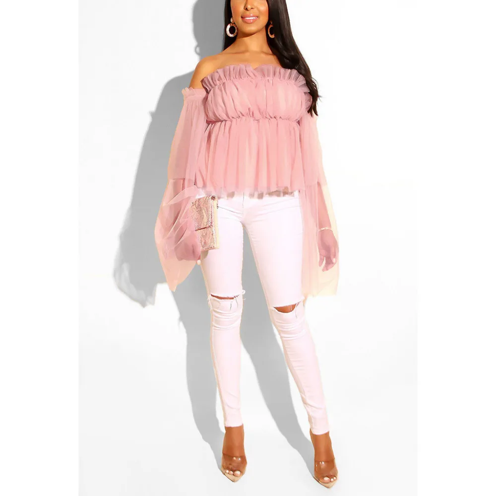 Блузка женская однотонная шифоновая блузка летняя сетчатая блуза с длинным