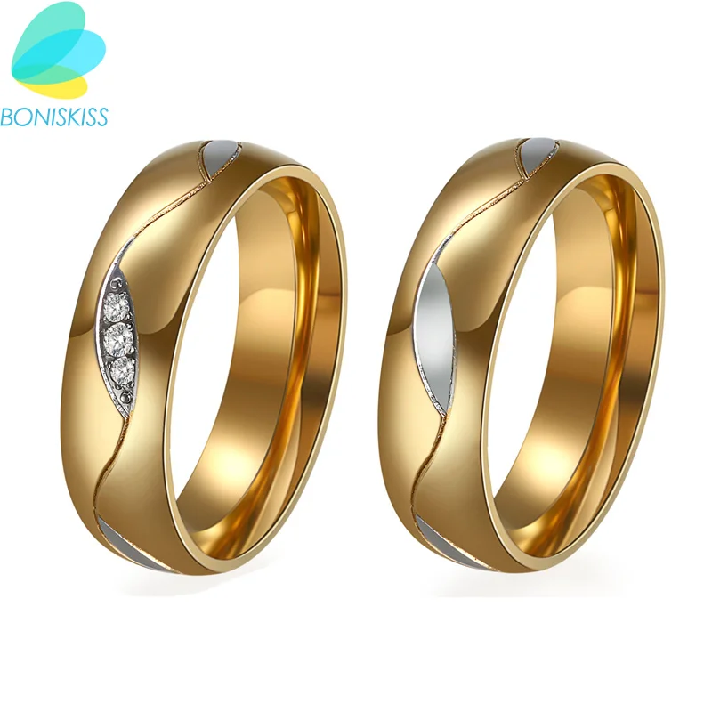 Boniskiss Wedding Ring For Women/Men Gold Color Love Engagement Couple Stainless Steel Lovers Jewelry New Anniversary Gift | Украшения и