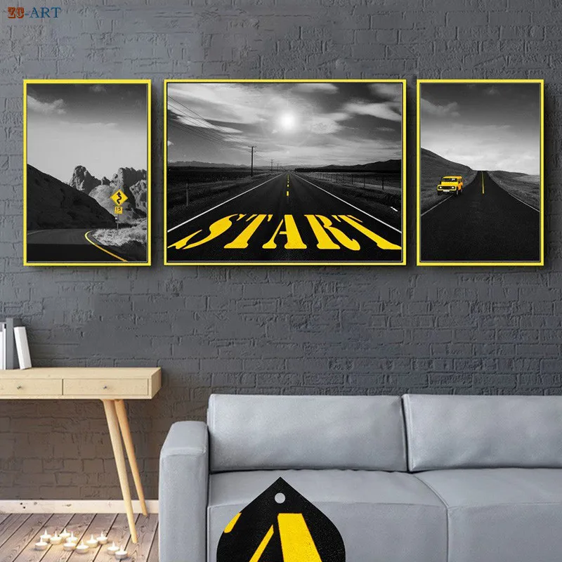 Черно белое дорожное изображение бар ресторан настенная живопись HD холст Декор