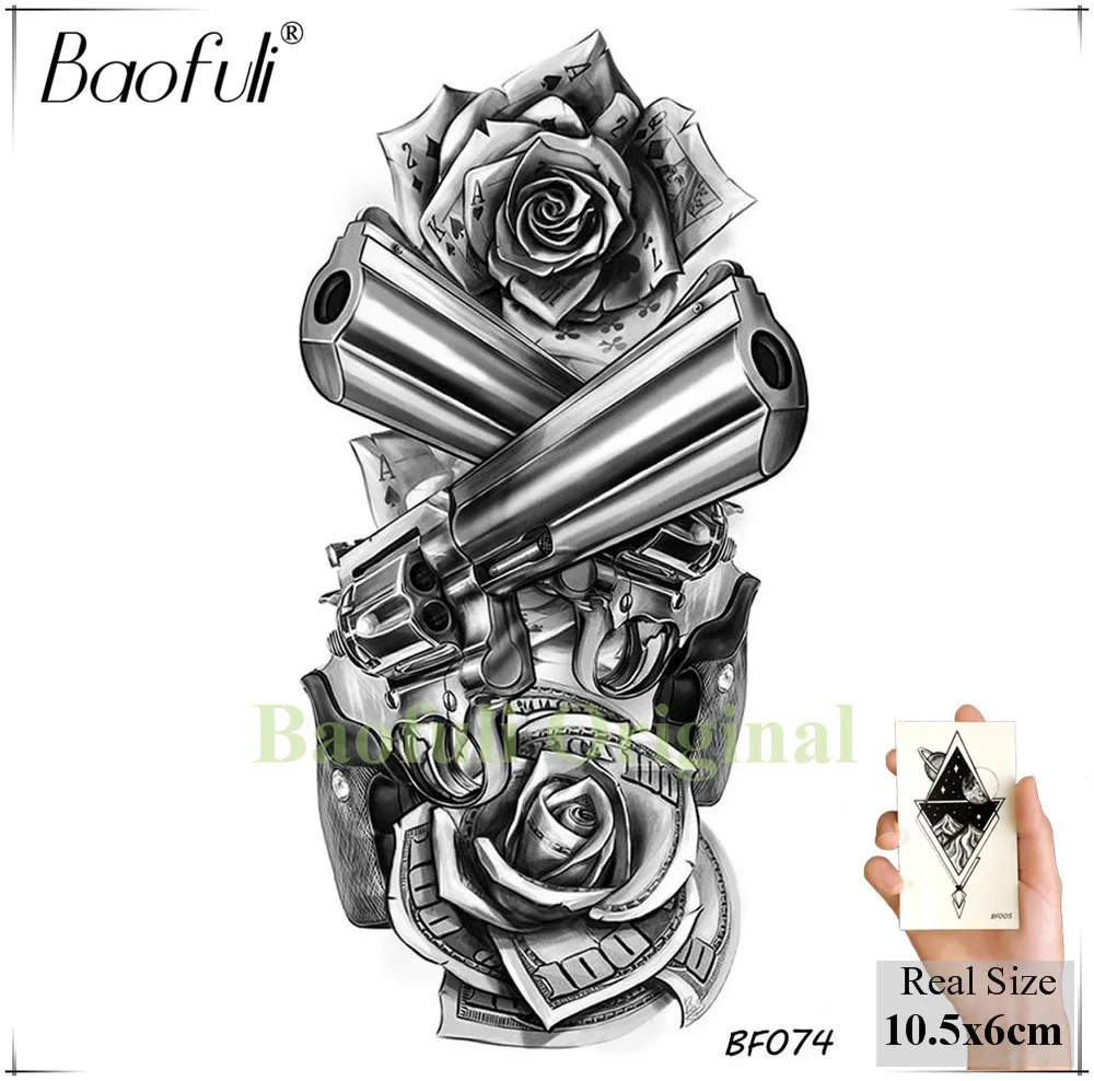 Тату наклейка BAOFULI с цветами черная временная водостойкая одноразовая|Временные