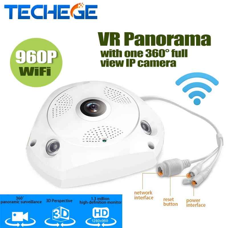 Techege 2016 1280*960 360 Degree Fisheye Panoramic Camera HD Wireless VR Panorama IP camera P2P Indoor Cam Security WiFi | Безопасность