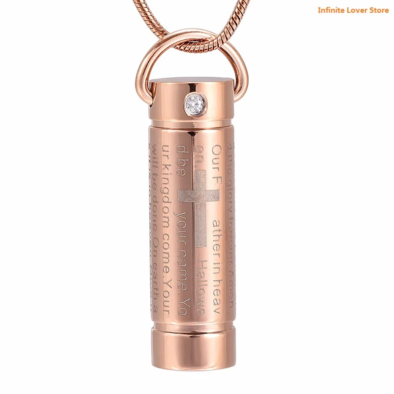 

KLH2207-9 Rose Stainless Steel Cross Bible Cylinder Cremation Urn Necklace Keepsake Memorial Ashes Jewelry With Fill Kits