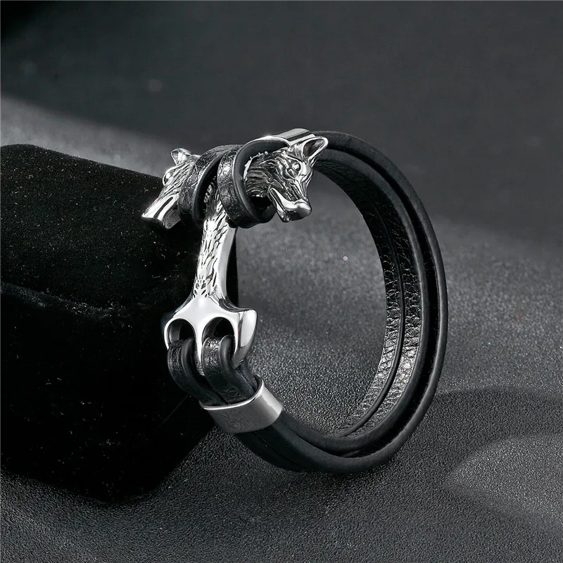 Новые Модные Винтажные панк браслеты из нержавеющей стали с животными, мужские браслеты с якорем и браслетом для мужчин, мужские ювелирные изделия, подарок