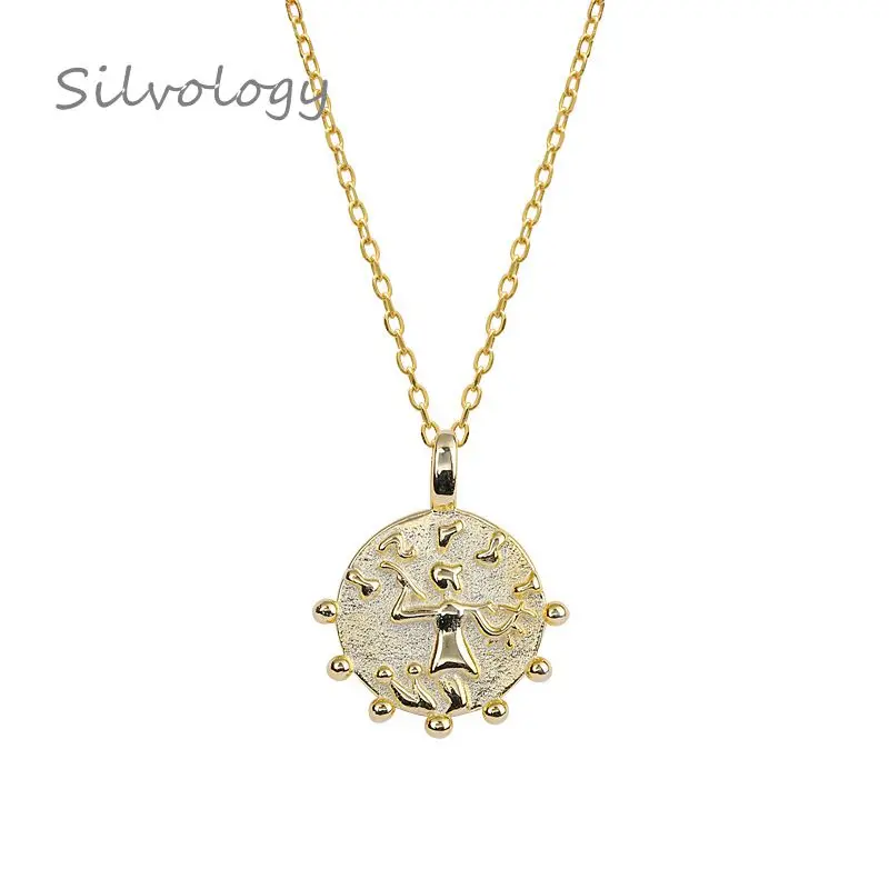 Silvology 925 пробы Серебряное ожерелье с абстрактными фигурками и подвеской Золотое модное креативное круглое Элегантное ожерелье изящное ювелирное изделие - Цвет камня: Gold