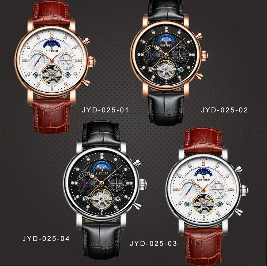 KINYUED Moon Phase Топ бренд для мужчин s механические часы автоматические Турбийон Скелет часы для мужчин календарь Relogio Masculino Прямая поставка