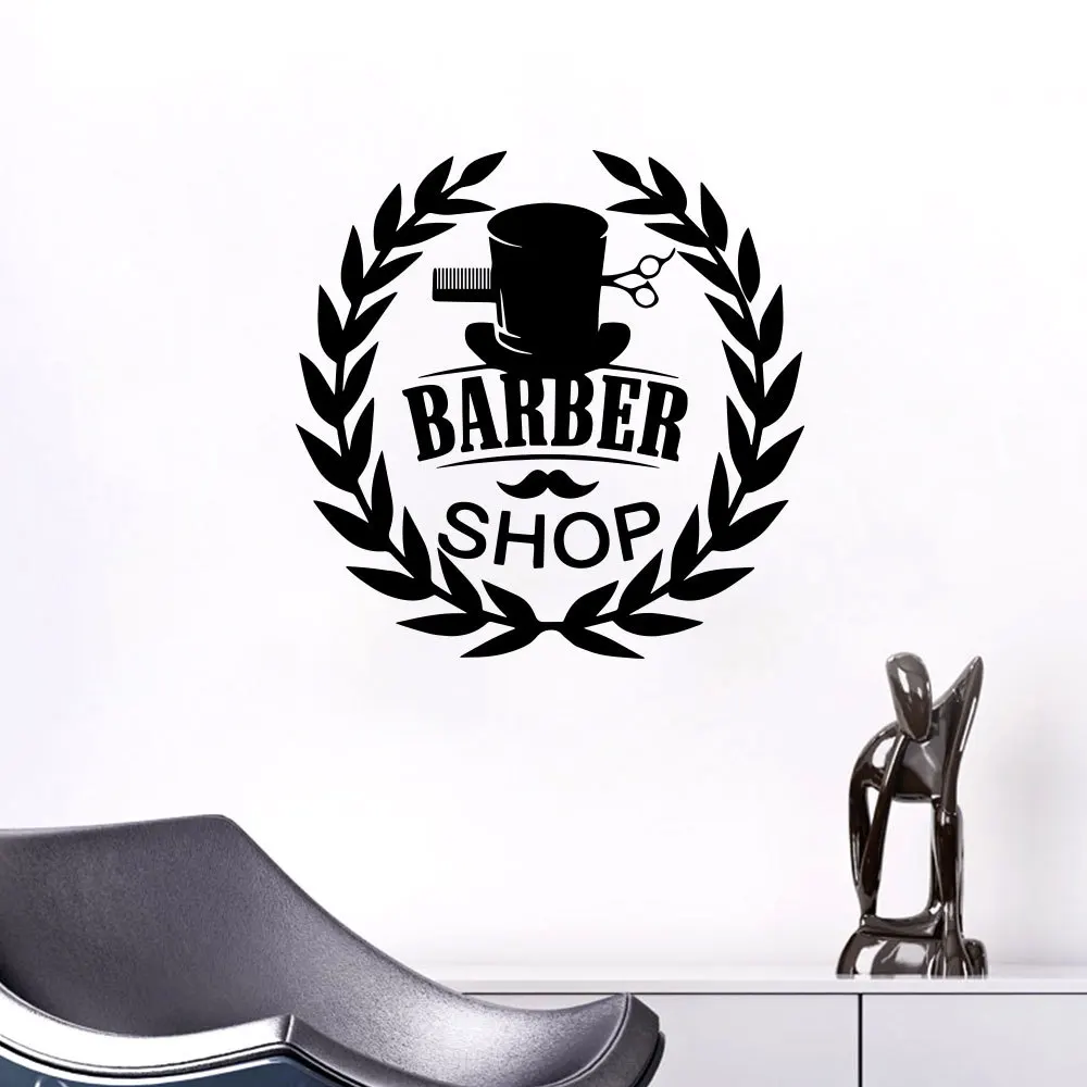 Vinyl Barber Shop Wall Sticker Haircut Beard Face Tools Logo Decal Hair Salon Removable Murals Cut Window Art | Дом и сад