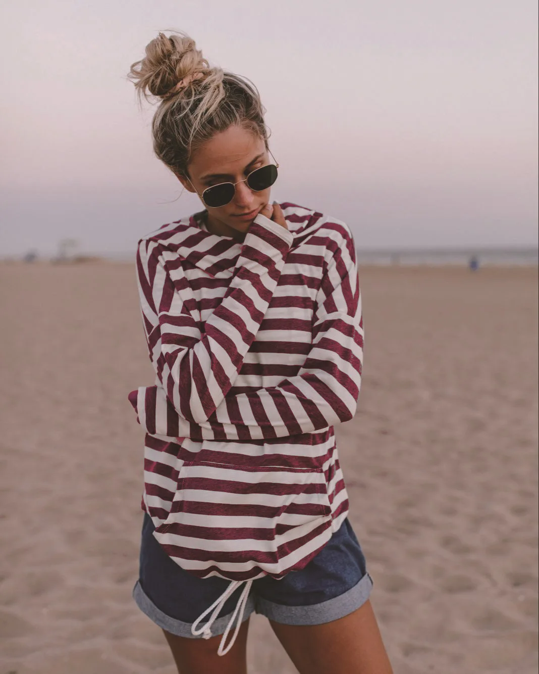 Футболка женская рубашка с длинными рукавами корейский стиль Девушка Полосатый