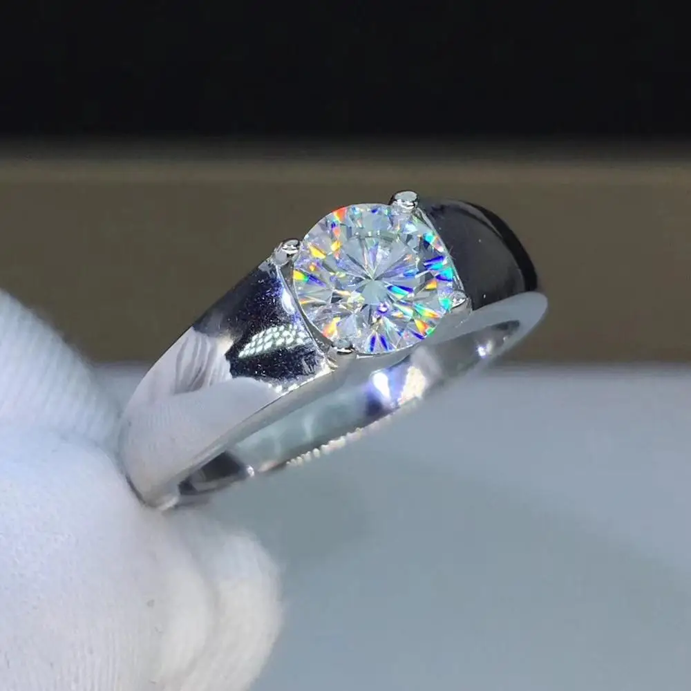 Круглое серебряное муассанитовое кольцо 1ct 6 50 мм D VVS роскошное для мужчин|Кольца|