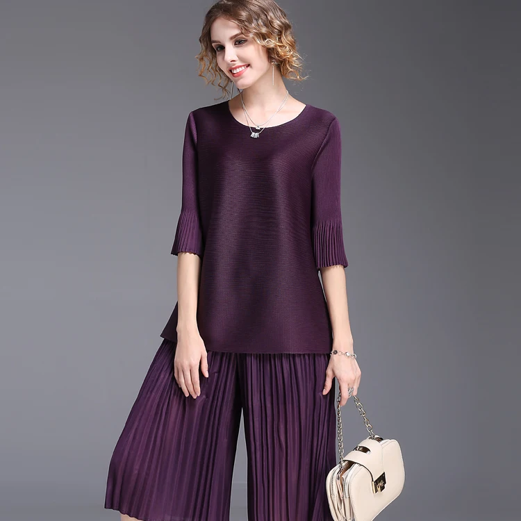 Changpleat Свободная Женская футболка Miyak плиссированные Дизайнерские однотонные футболки с круглым вырезом и бантом сзади, черные, серые женские футболки больших размеров