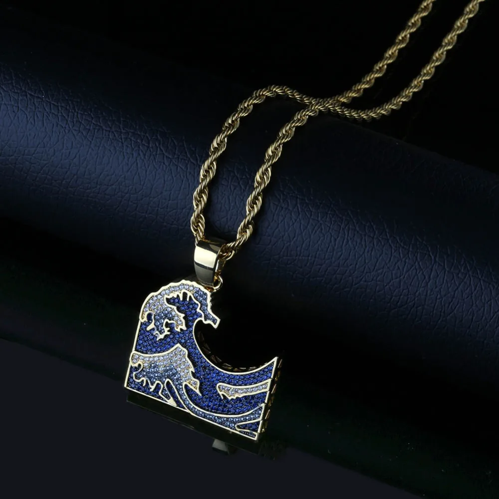 Большая волна Kanagawa Iced Out кулон ожерелье мужские/женские цветные Красочные циркония хип хоп золотой цвет Шарм цепи ювелирные изделия подарок