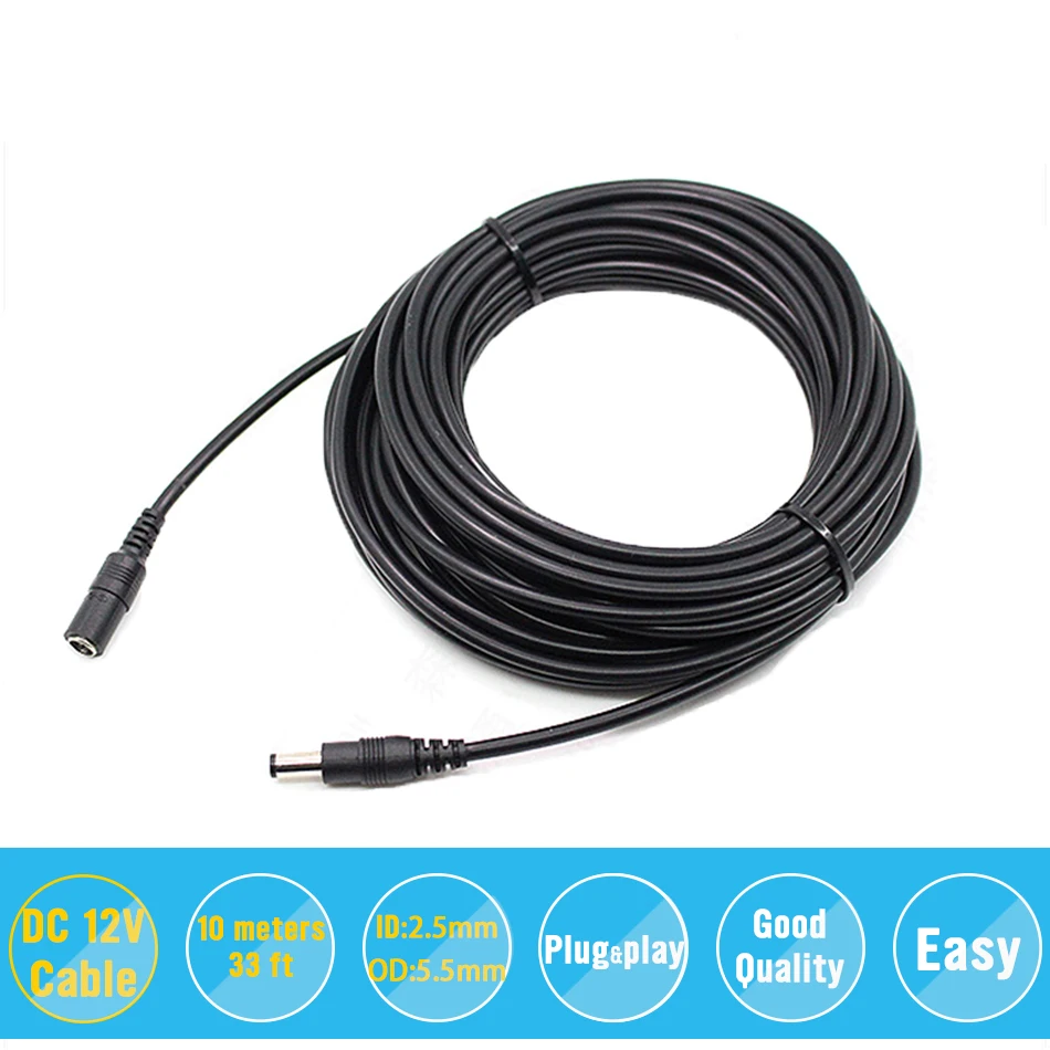 

Удлинительный кабель, 30 футов, 10 м, 5,5 мм, x 2,1 мм, 5,5/2,1 мм, 12 В постоянного тока, 20AWG для камеры видеонаблюдения и маршрутизатора