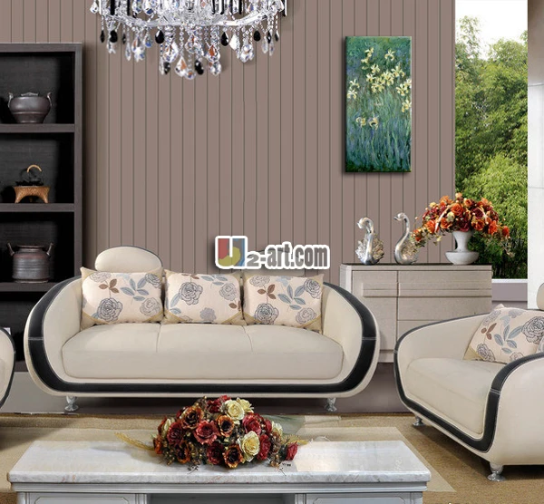 Зеленый фон с белыми цветами Клода Монета на стене офиса высокого качества