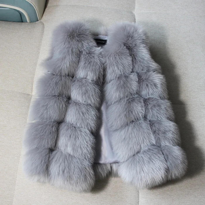 Light Gray Новые жилеты из лисьего меха для девочек, утепленный жилет детский жилет куртки из искусственного меха для маленьких девочек зимняя детская верхняя одежда, пальто От 2 до 12 лет - Цвет: Light Gray