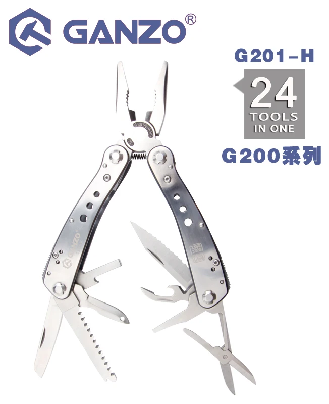 Ganzo G200 series G201-H Multi pliers 24 Tools in One Hand Tool Set Screwdriver Kit Portable Folding Knife Stainless Steel plier