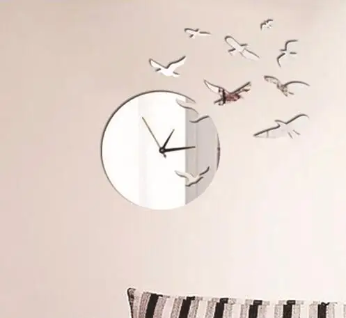 3d зеркало Чайка Настенные часы номер серебро акриловые настенные наклейки саат