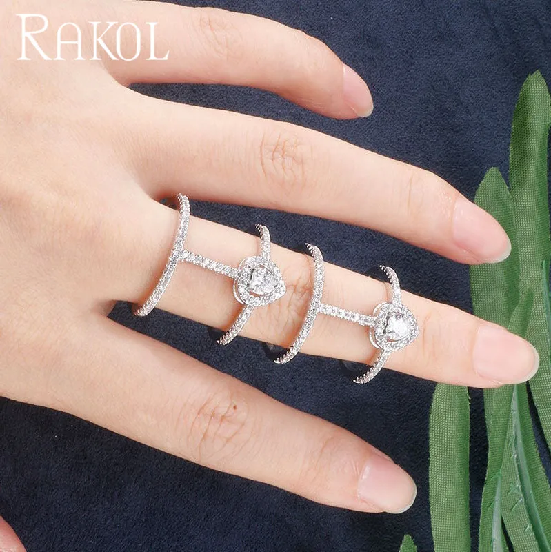 Новые модные кольца RAKOL с кубическим цирконием в форме сердца AAA регулируемые для