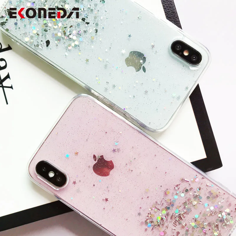 EKONEDA кристально прозрачный чехол для iPhone X 11 Блестящий силиконовый девушек 6S 6 7 8